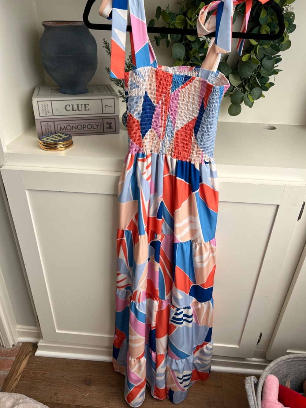 Colorblock Smocked Maxi Dress with Adjustable Tie Straps